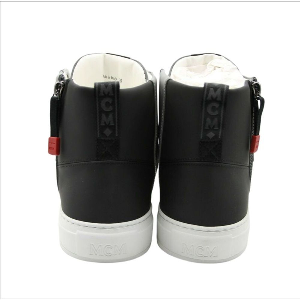 MCM Men's Silver Black Reflective Leather Logo Hi-top Sneaker (42 EU / 9US) - Picture 2 of 6
